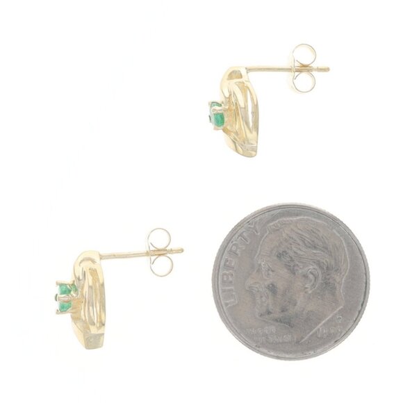Yellow Gold Emerald Stud Earrings - 14k Round .22ctw Pierced - Picture 3 of 4